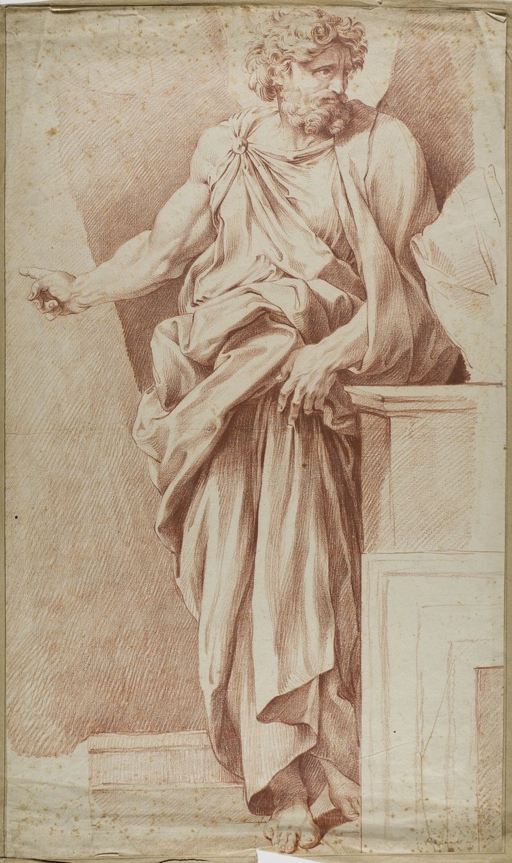 Hombre de pie, señalando con la mano derecha de Raphael