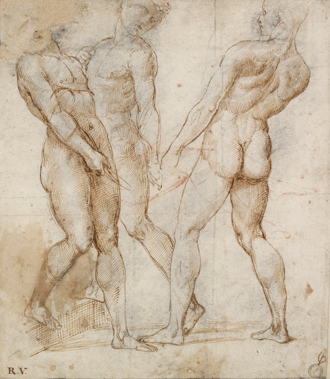 Tres portadores desnudos Estudio para el Entierro, principios del siglo XVI de Raphael