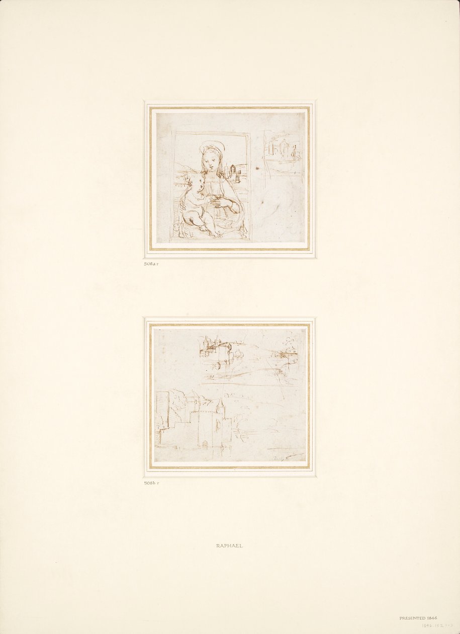 Dos bocetos separados de paisajes, 1500-1504 de Raphael
