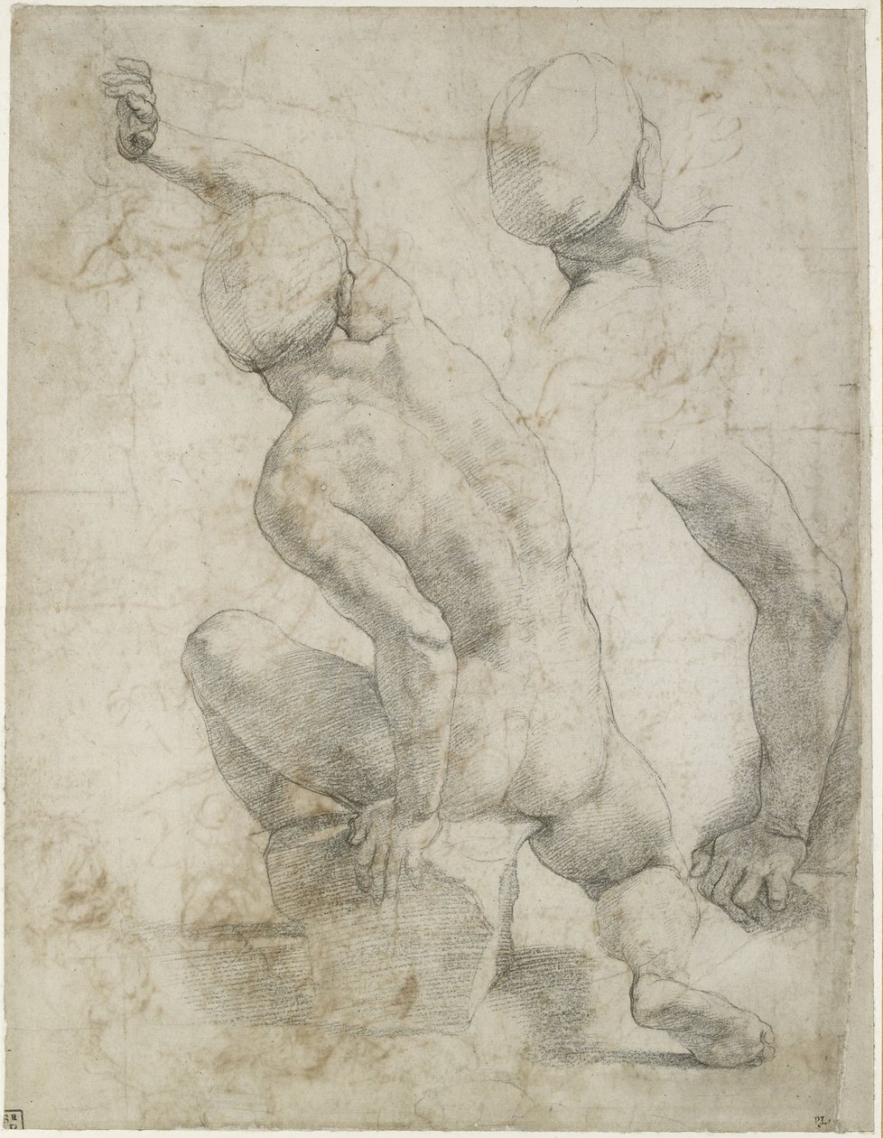 Recto: Hombre desnudo sentado en una piedra, WA1846.200 de Raffaello Sanzio Raphael