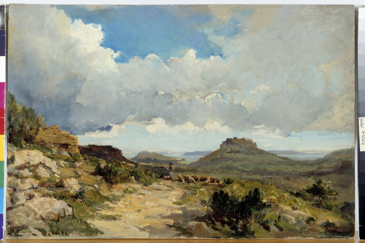 Berger a Miramas le Vieux, Etang de Berre en las Bouches del Ródano Pintura de Raphael Luc Ponson (1835-1904) Mención obligatoria: Colección fundación regards de Provence, Marsella de Raphael Luc Ponson