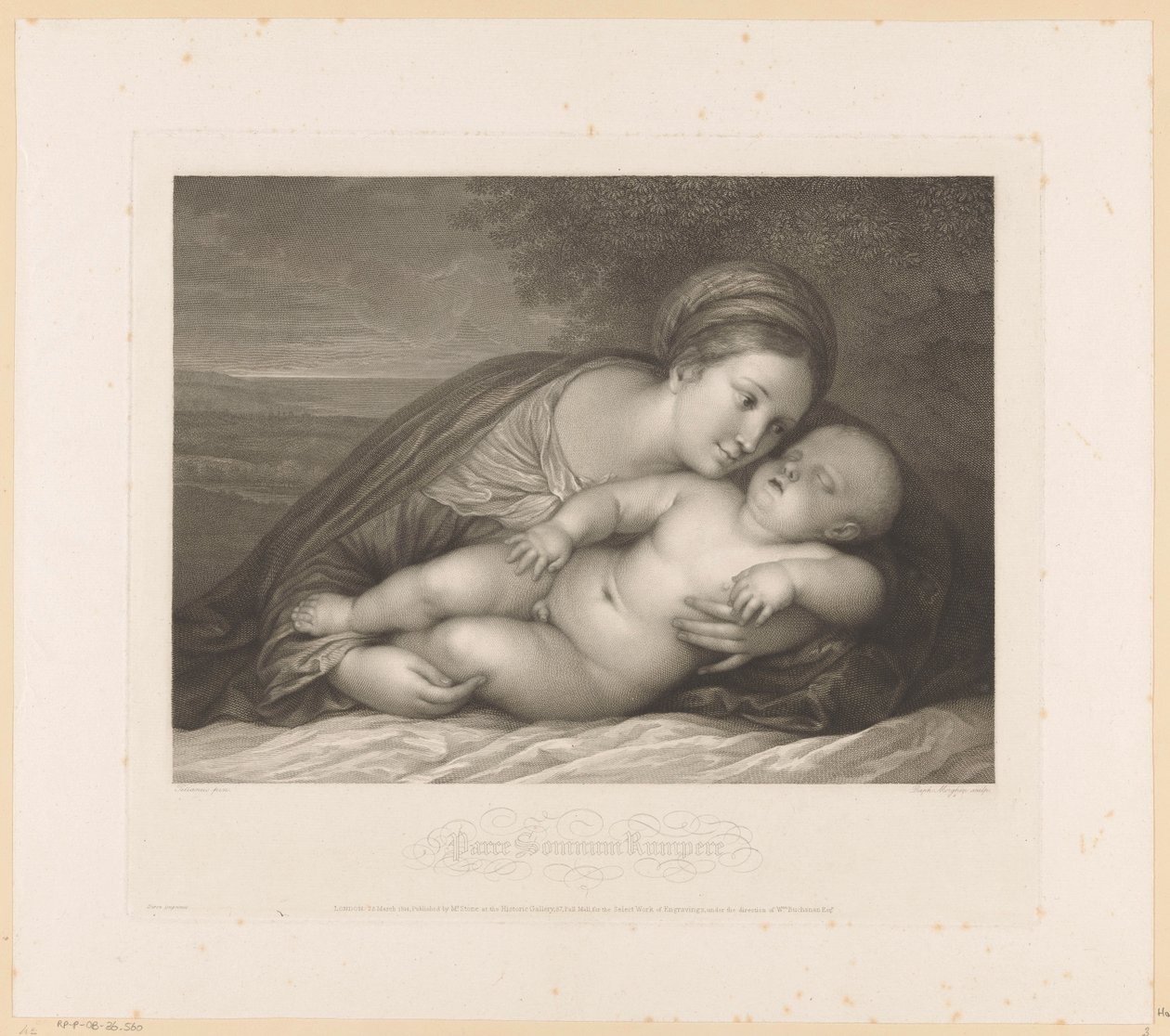 María con el Niño dormido en un paisaje
Parce Somnum Rumpere (título en el objeto) de Raphael Morghen