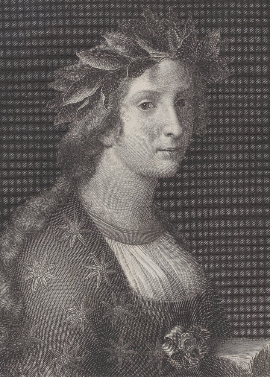 Poesía, una mujer con una corona de laurel de Raphael Morghen