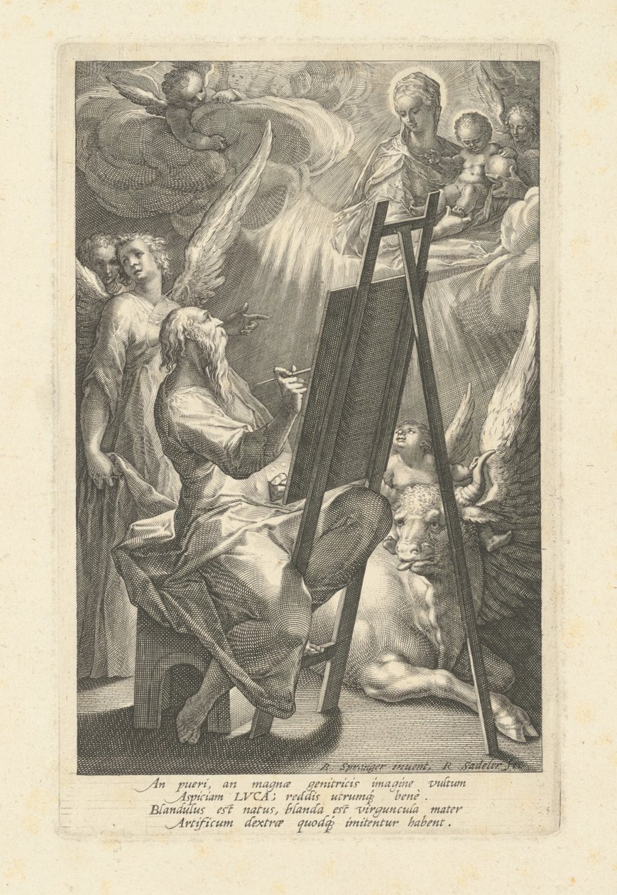 San Lucas pintando a la Virgen de Raphael Sadeler I, after Bartholomaeus Spranger
