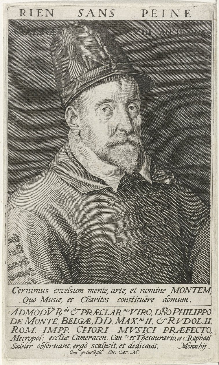 Retrato del compositor Philippe de Monte 1521-1603, 1594 de Raphael Sadeler the Elder