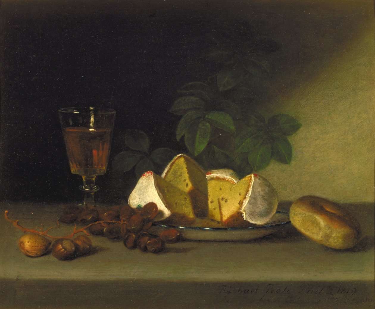 Naturaleza muerta con vino, pastel y nueces, 1819 de Raphaelle Peale