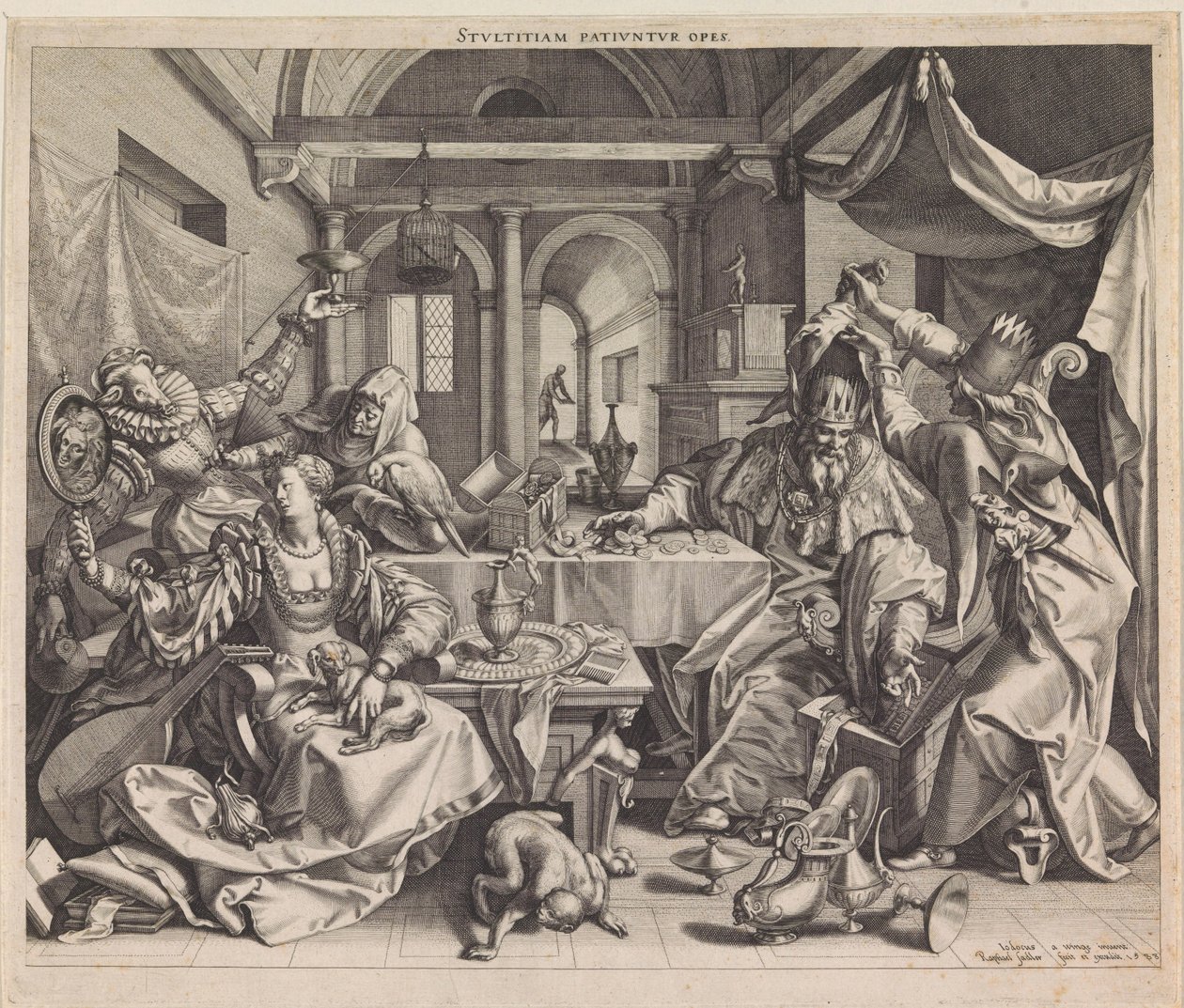Alegoría de la riqueza, la lujuria y la estupidez Stvltitiam Pativnvr opes (título sobre el objeto) de Raphaël Sadeler (I)