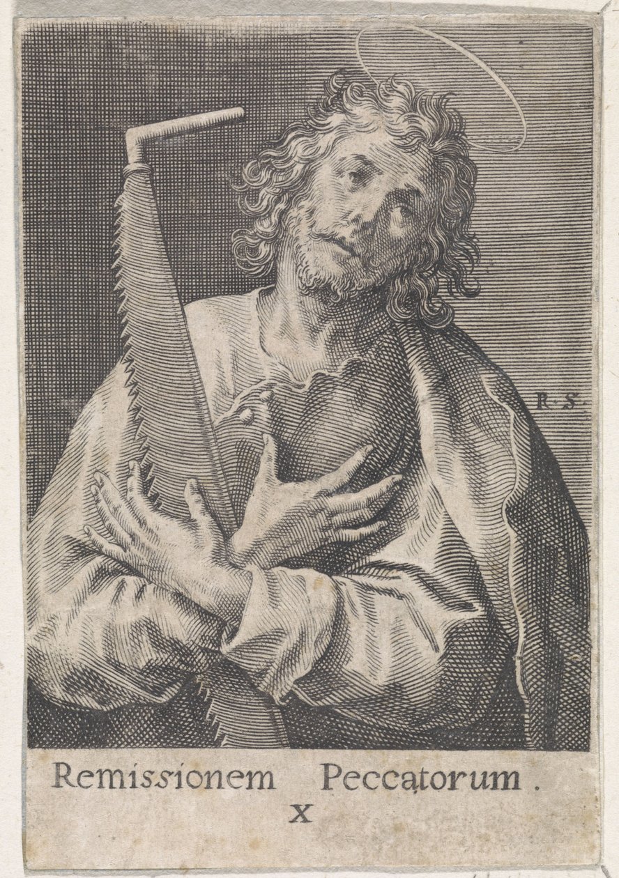 Apóstol Simón el Zelote Cristo, María y los Doce Apóstoles (título de la serie) de Raphaël Sadeler (I)