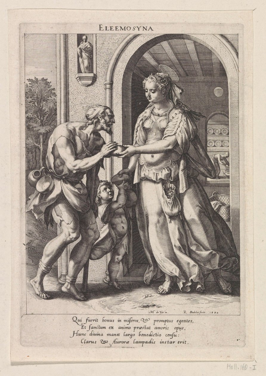 Caridad Eleemosyna (título sobre objeto) Seis virtudes cristianas (título de la serie) de Raphaël Sadeler (I)