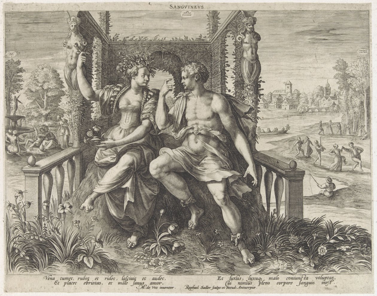 Temperamento sanguíneo Sanguineus (título sobre objeto) Vier temperamenten (título de la serie) de Raphaël Sadeler (I)