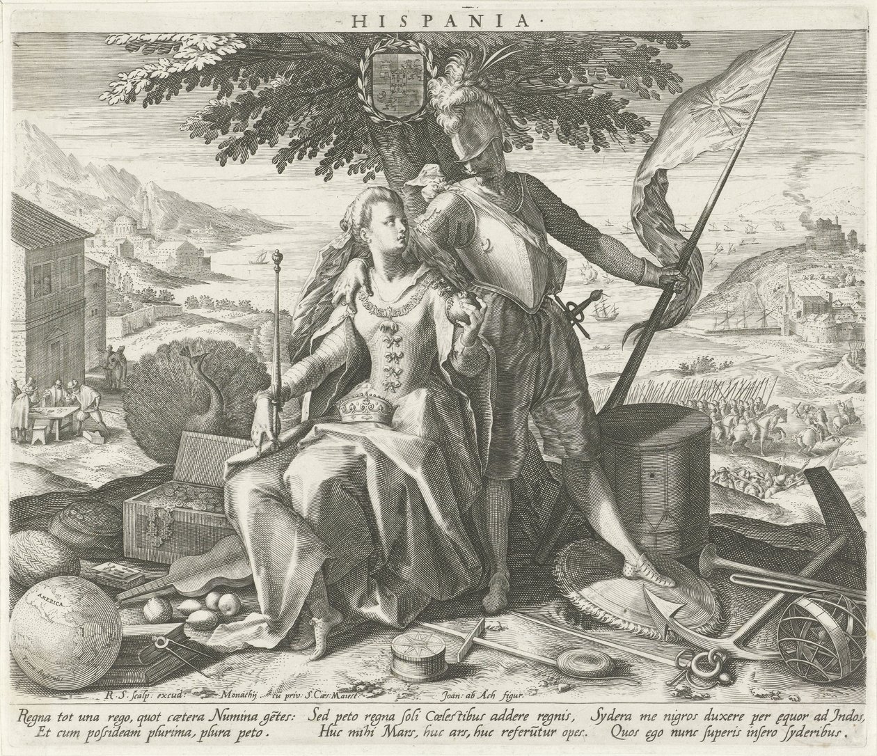 España con Juno y Marte Hispania (título sobre objeto) Representaciones alegóricas de países europeos (título de la serie) de Raphaël Sadeler (I)