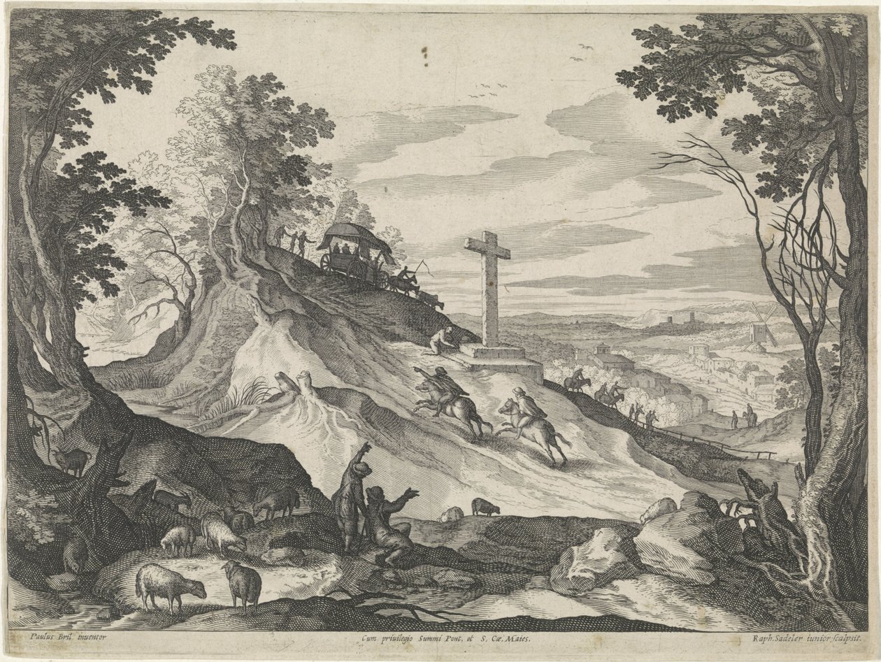 Paisaje con una cruz en una colina de Raphaël Sadeler (II)