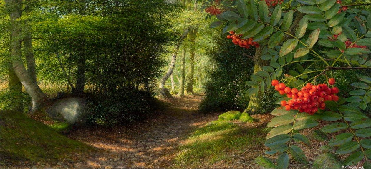 Tarde de septiembre al borde del bosque de Adel, 2004 (óleo sobre papel, colocado sobre lienzo) de Raymond Booth