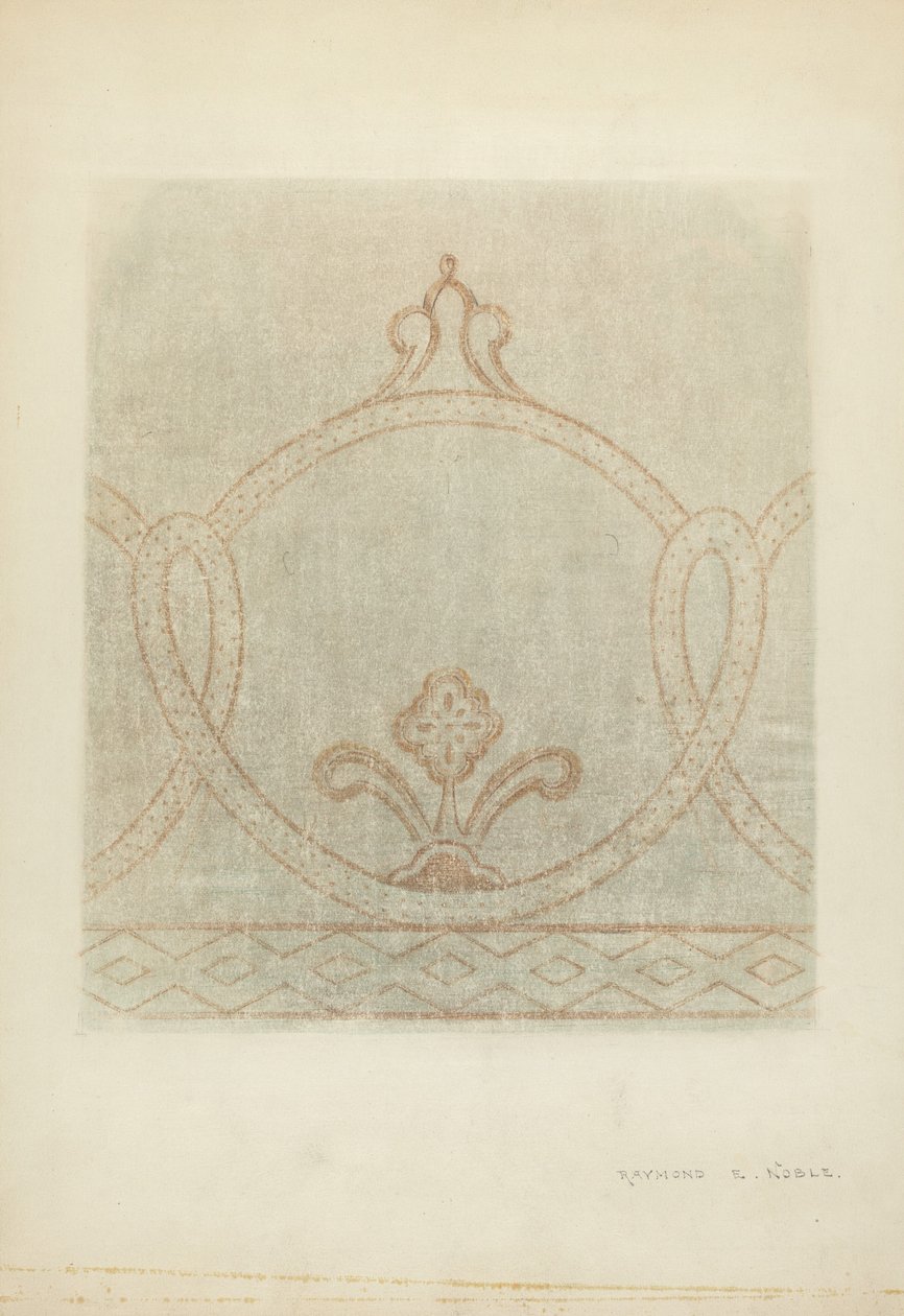 Dibujo de restauración de pintura mural, c. 1940 de Raymond E. Noble