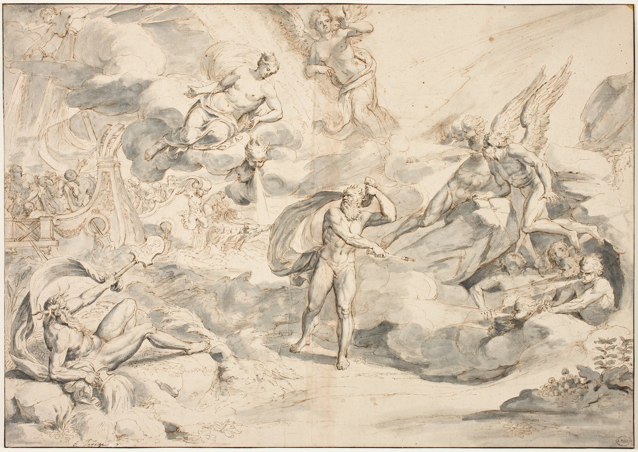 Eolo obedeciendo la orden de Juno para crear una tormenta, c.1683-84 de Raymond Lafage