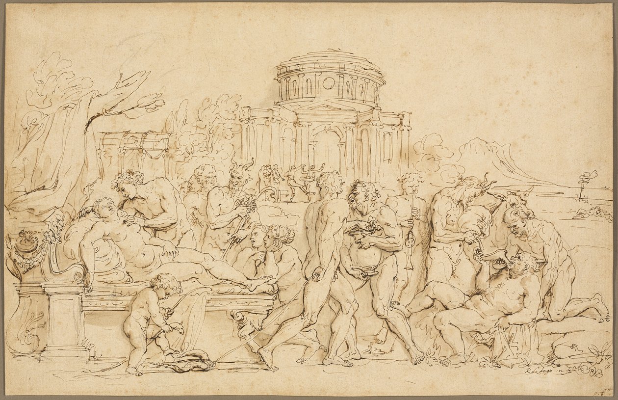 Baco y Ariadna, con Sileno, Ninfas y Sátiros de Raymond de Lafage