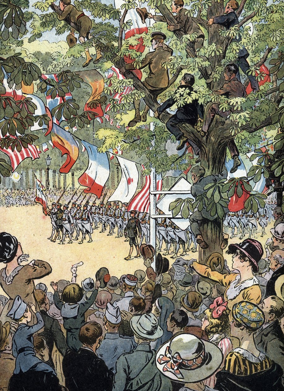 Primera Guerra Mundial: Desfile de la Victoria en la avenida de los Campos Elíseos de París el 14/07/1919: Soldados de la Armada francesa admirados por la multitud de parisinos - (Primera Guerra Mundial: desfile de la victoria en la avenida de los Campos E de Raymond de la Neziere