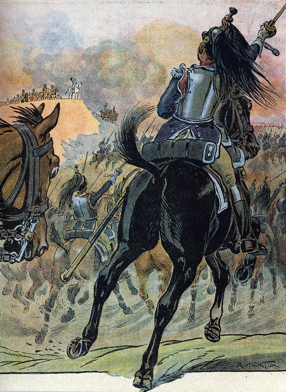 Guerra de la Quinta Coalición: "La batalla de Wagram (5-6 de julio de 1809)" (Guerra napoleónica: Batalla de Wagram (5-6 de julio de 1809)) Ilustración de Raymond de Neziere en "Our-Glories-Nationals" 1920 DR Colección privada de Raymond de la Neziere