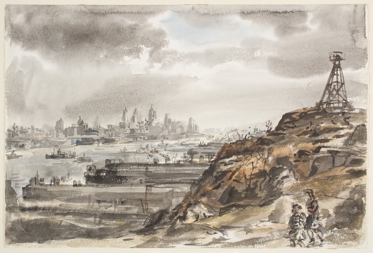 Nueva York desde Weehawken (acuarela sobre grafito sobre papel) de Reginald Marsh