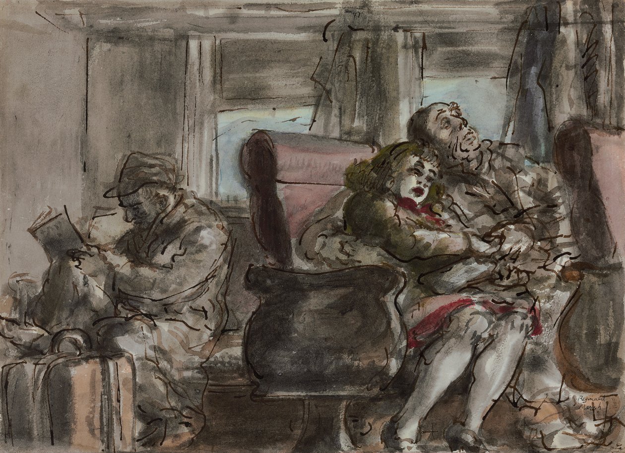 Pasajeros en un vagón de tren (acuarela, tinta y lápiz sobre papel) de Reginald Marsh