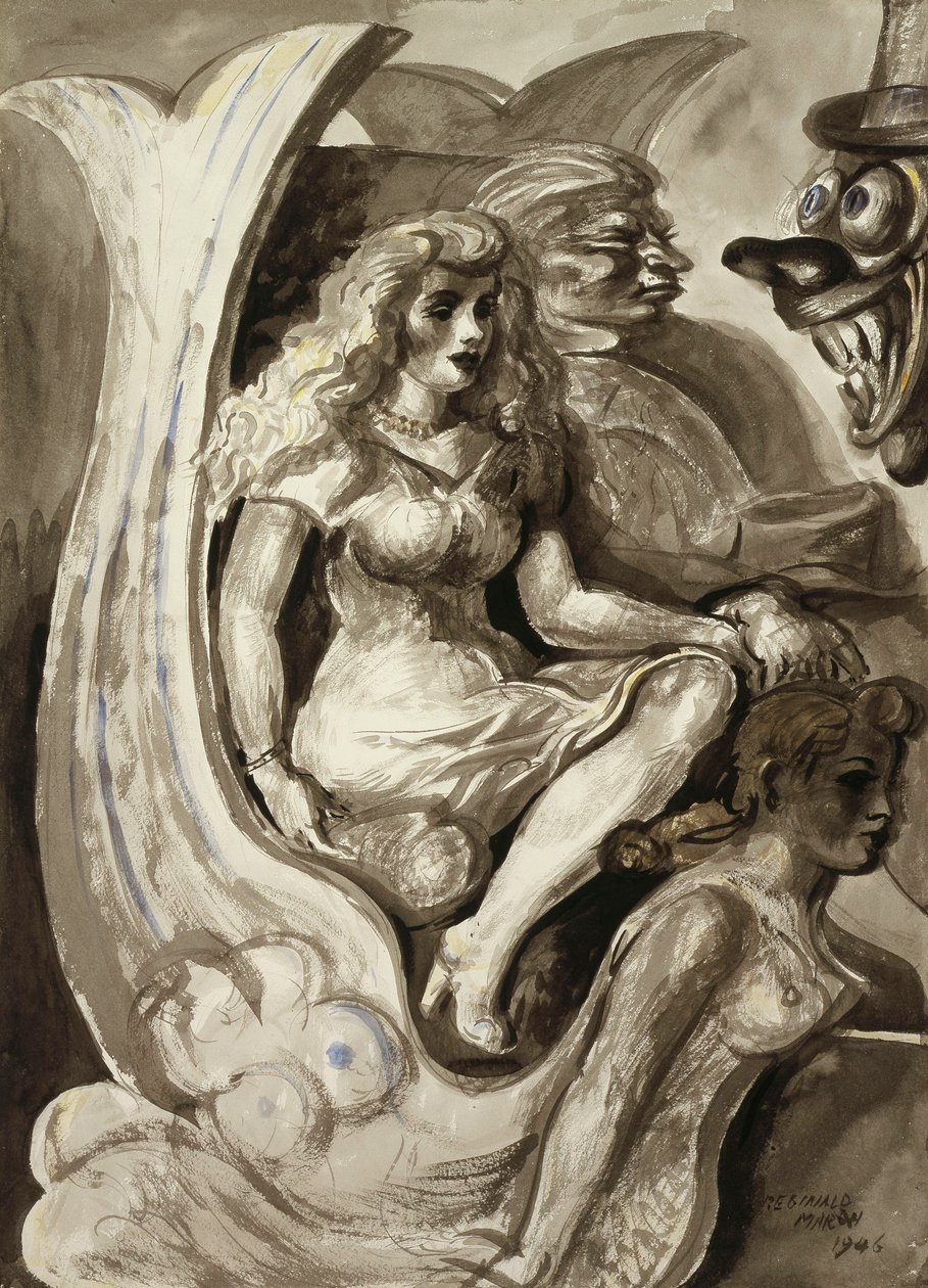 Jinetes en una barca con túnel de sirena: Una acuarela de doble cara de Reginald Marsh