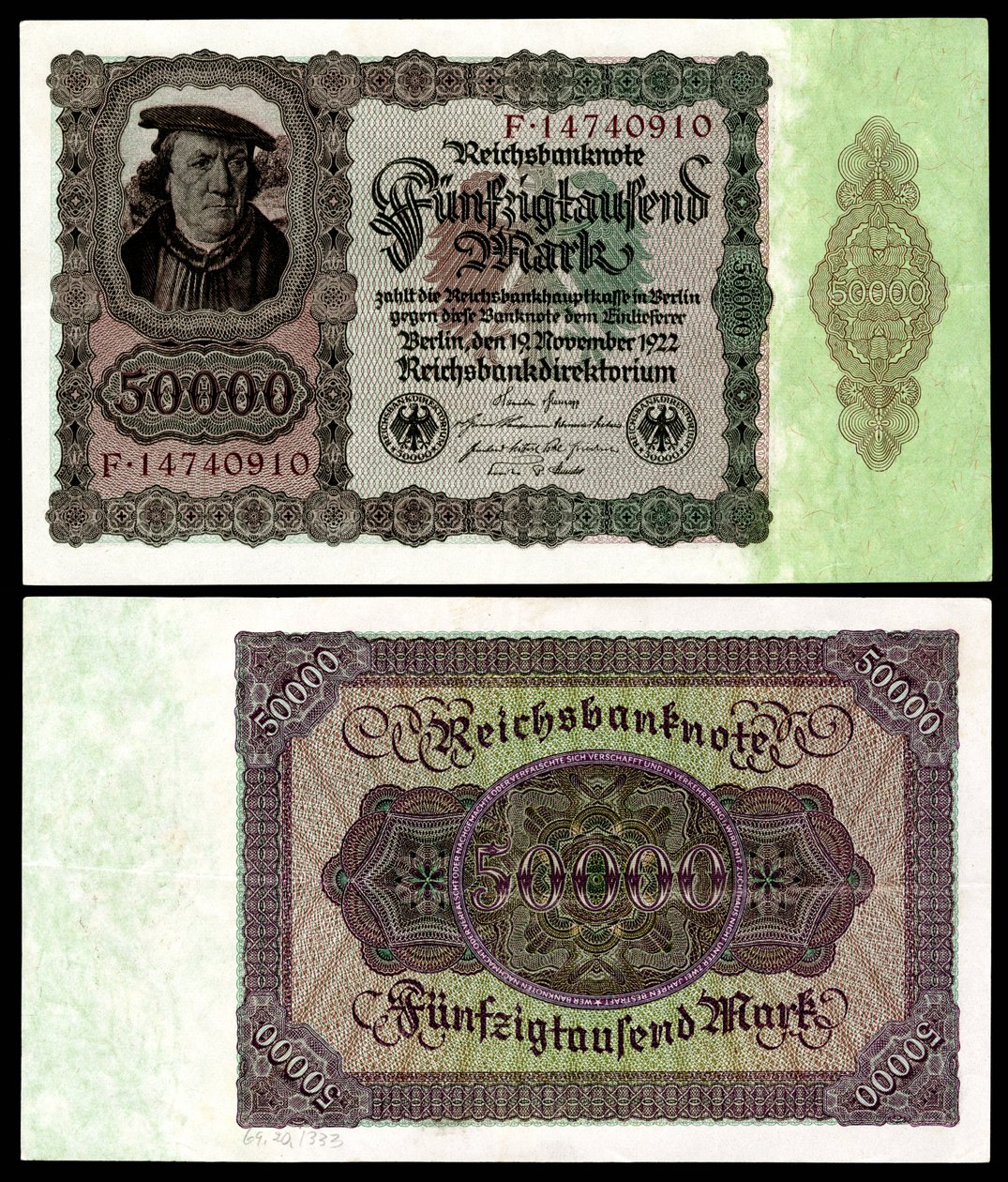 Papiermark de la República de Weimar, era de hiperinflación post Primera Guerra Mundial de Reichsbankdirektorium Berlin