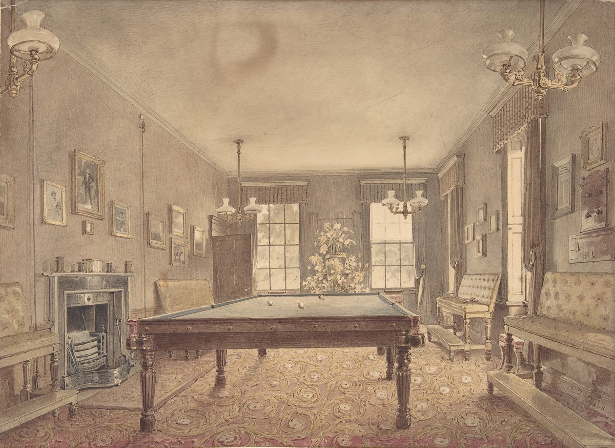 Interior de la sala de billar en Lupton House, Devonshire, diseñado por George, 1838 de Reid Turner