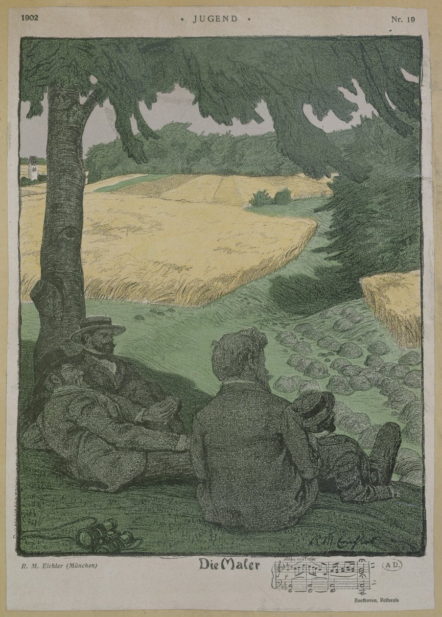 Pintores observando la naturaleza, ilustración de 