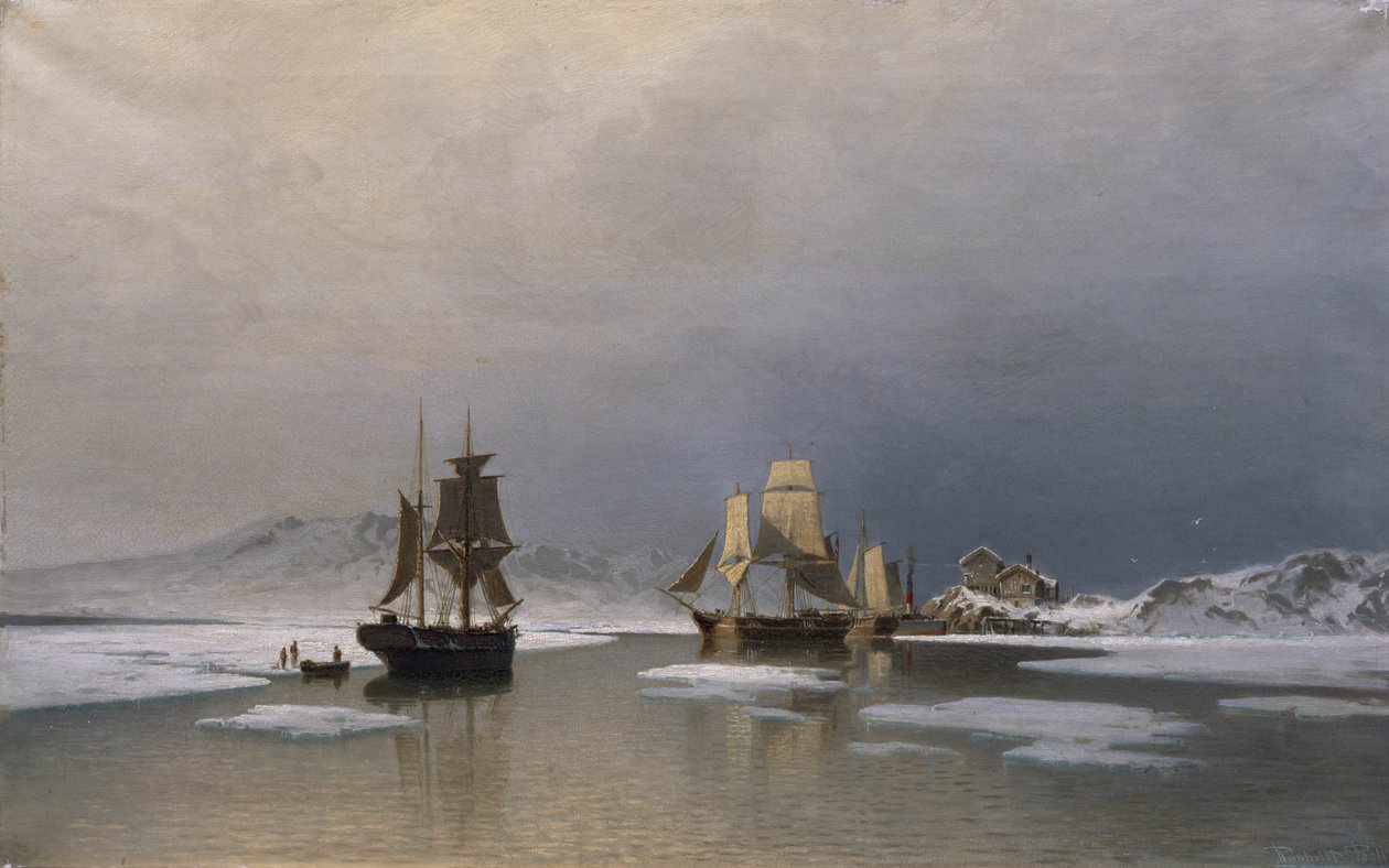 Veleros en fiordo helado (óleo sobre lienzo) de Reinholdt Boll