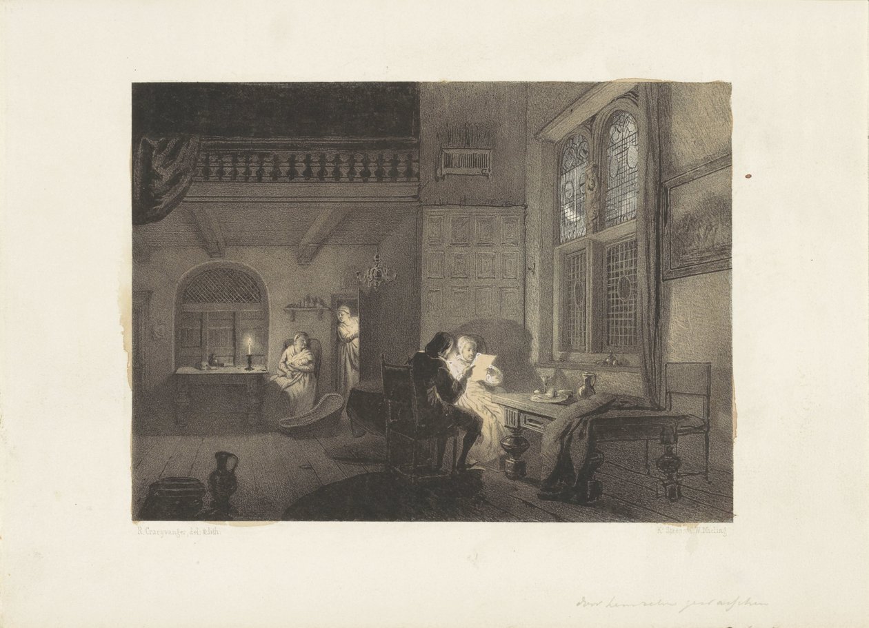 Interior con figuras a la luz de las velas de Reinier Craeyvanger