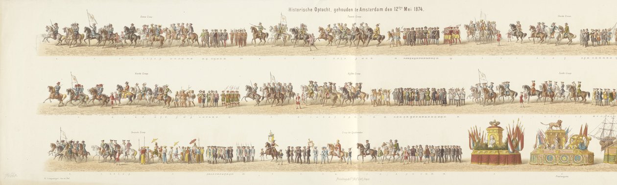 Procesión histórica, celebrada en Ámsterdam el 12 de mayo de 1874 (título sobre objeto) de Reinier Craeyvanger