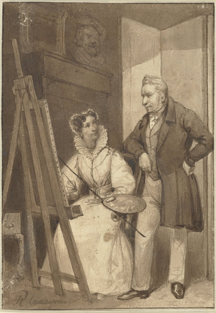 Retrato de Guillermina Federica Sofía de Prusia, princesa de Orange-Nassau, con su marido el rey Guillermo I de Reinier Craeyvanger