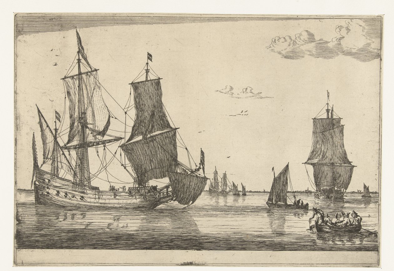 Navegación interior con un barco de flauta Trece escenas con barcos (título de la serie) de Reinier Nooms