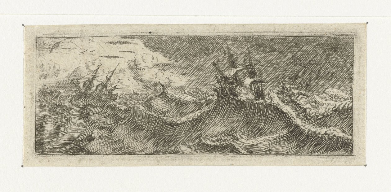 Pequeño paisaje marino con barcos en una tormenta. Pequeños paisajes marinos (título de la serie) de Reinier Nooms