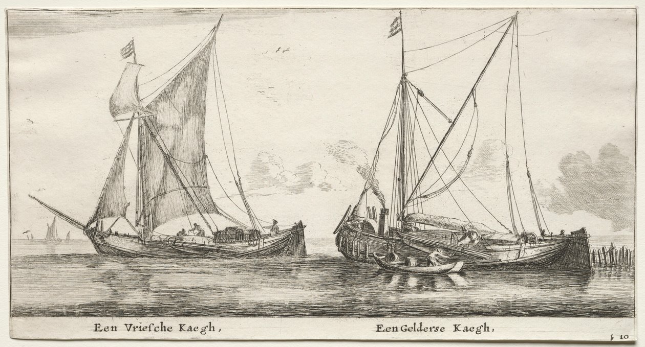 Barcos de Ámsterdam: Un Bilander frisón. Un Bilander de Gelderland de Reinier Nooms