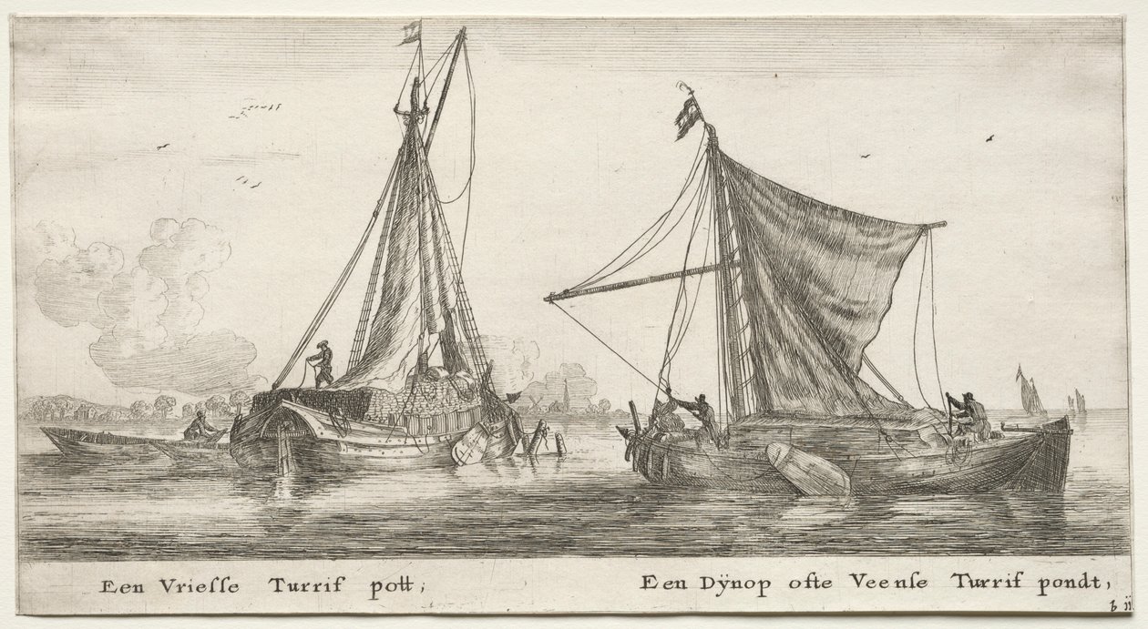 Barcos de Ámsterdam: Una barcaza de turba frisona. El Dÿnop, cerca del estanque de turba de Veensche de Reinier Nooms