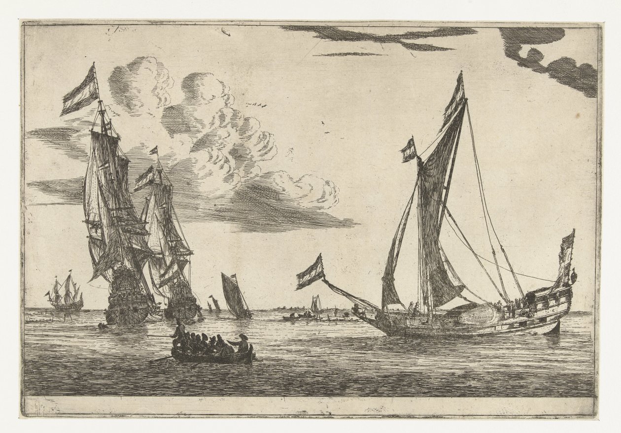 Dos buques de guerra y un yate Trece escenas con barcos (título de la serie) de Reinier Nooms