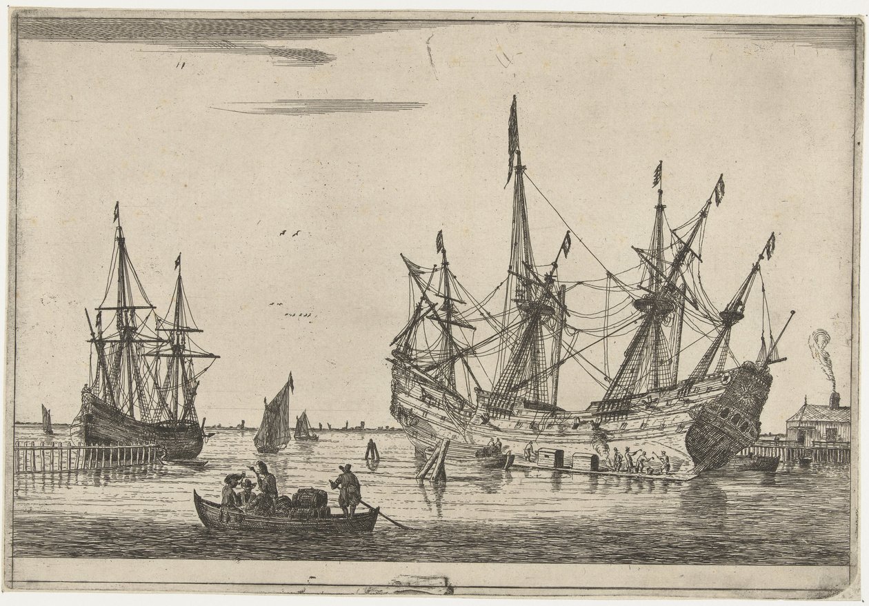 Impermeabilización del casco de un barco Trece escenas con barcos (título de la serie) de Reinier Nooms
