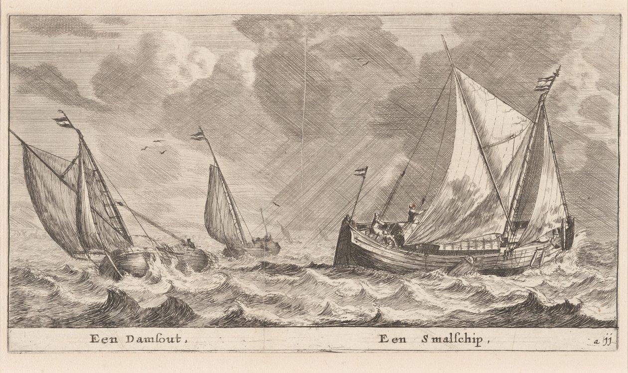 Un Damschuit y un "Smalschip" de Reinier Nooms, called Zeeman