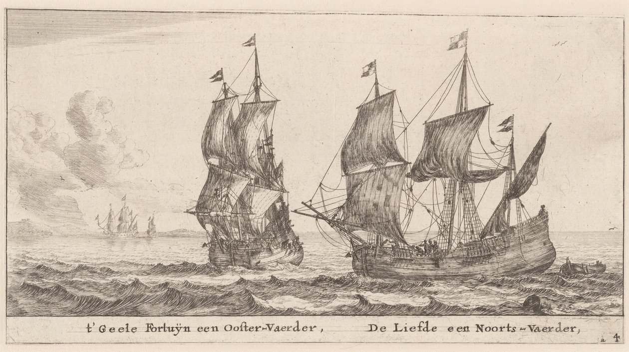 Dos Mercantes: el "Geele Fortuÿn," Comercializando en el Báltico, y el "Liefde," Comercializando en Noruega de Reinier Nooms, called Zeeman