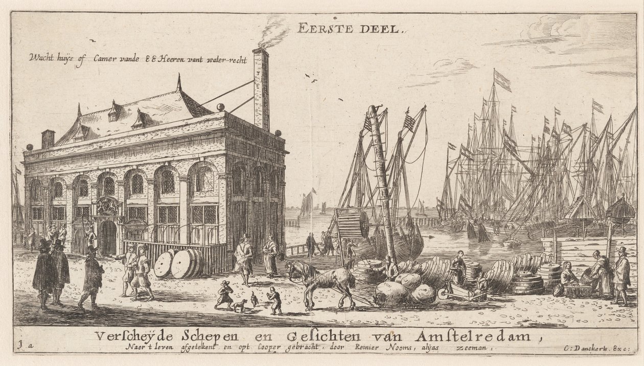 Vista del Puerto de Ámsterdam con la Oficina de la Autoridad del Agua (Página de Título) de Reinier Nooms, called Zeeman