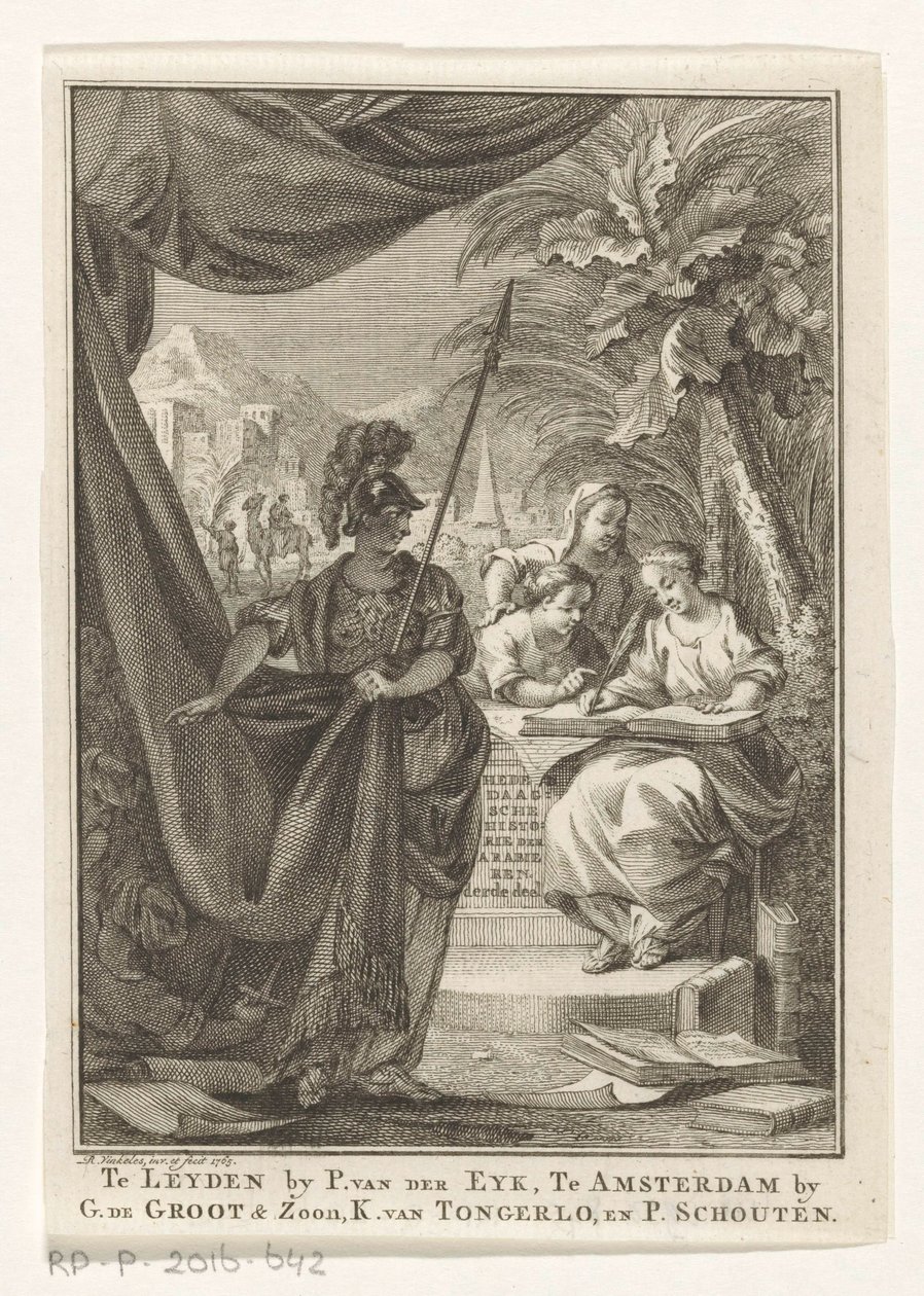 Alegoría del Imperio Árabe Historia contemporánea de los árabes, tercera parte (título sobre objeto) Página de título para: S.n., Hedendagche historie o La continuación de la Historia general, 1764 de Reinier Vinkeles (I)