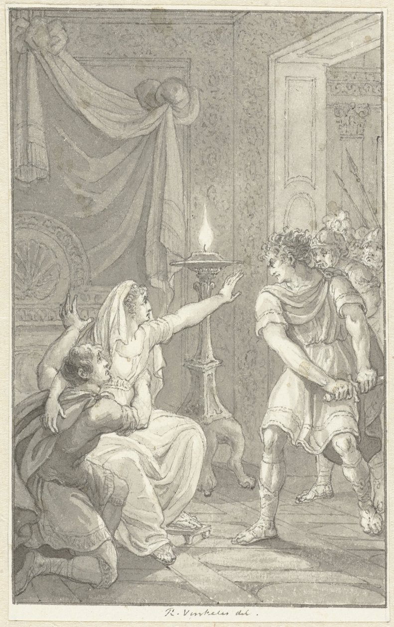 Caracalla mata a su hermano Geta en el dormitorio de su madre de Reinier Vinkeles (I)