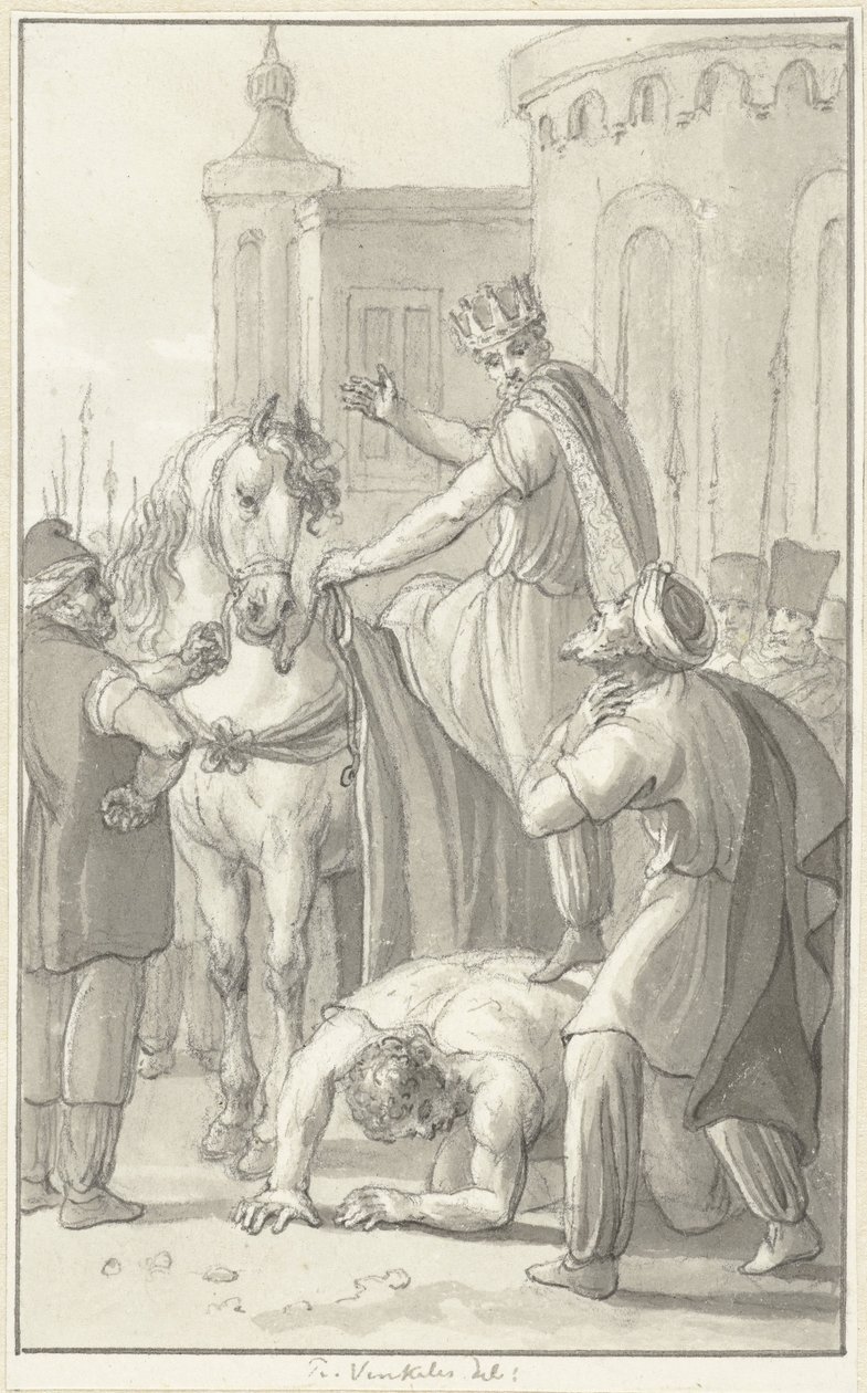 Emperador Valeriano cautivo del rey persa Sapor de Reinier Vinkeles (I)