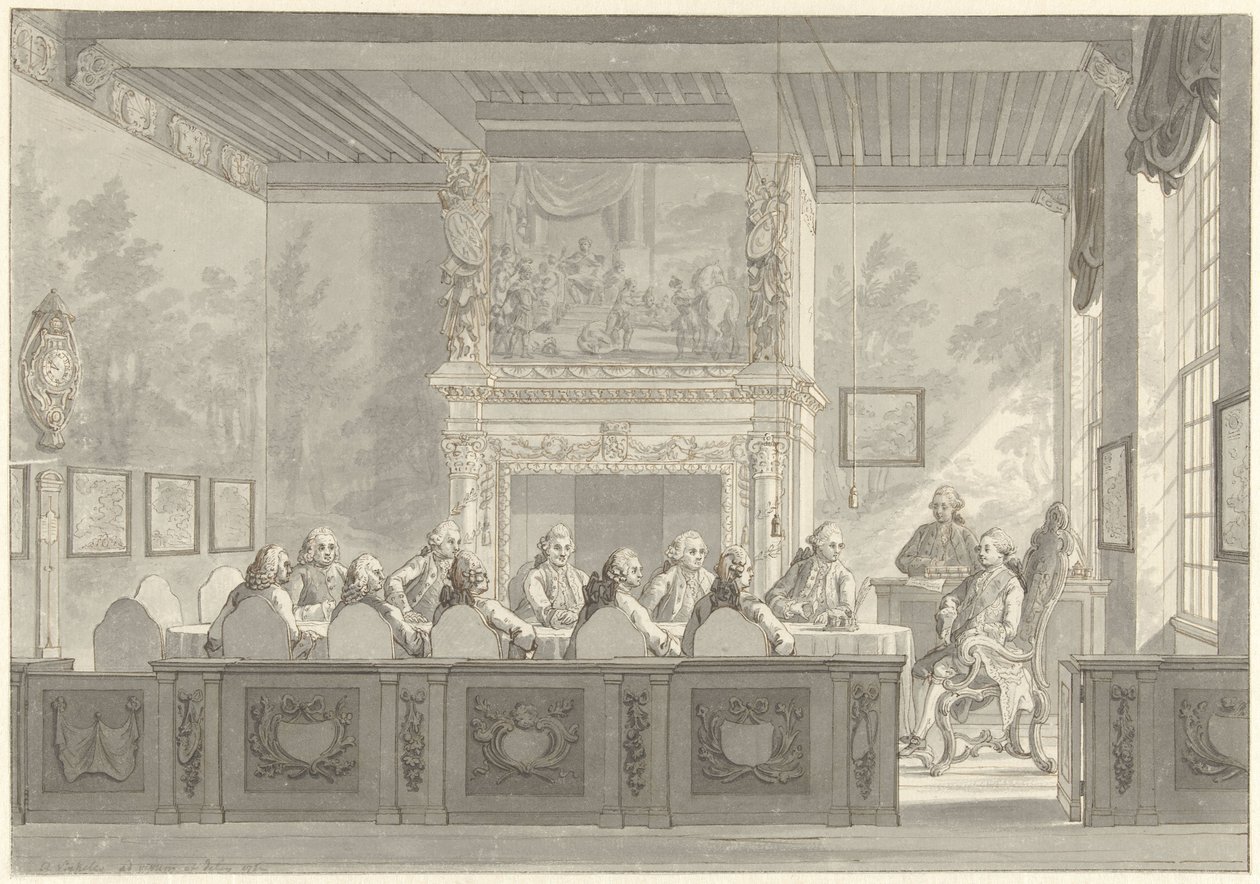 Sede del Príncipe Guillermo V en el Colegio del Almirantazgo en Amsterdam de Reinier Vinkeles (I)