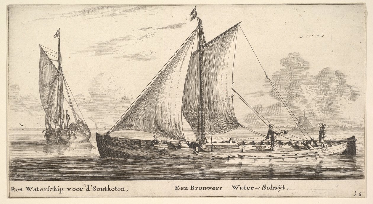 Un barco transportando agua para las salinas y otro transportando agua de Reinier Zeeman