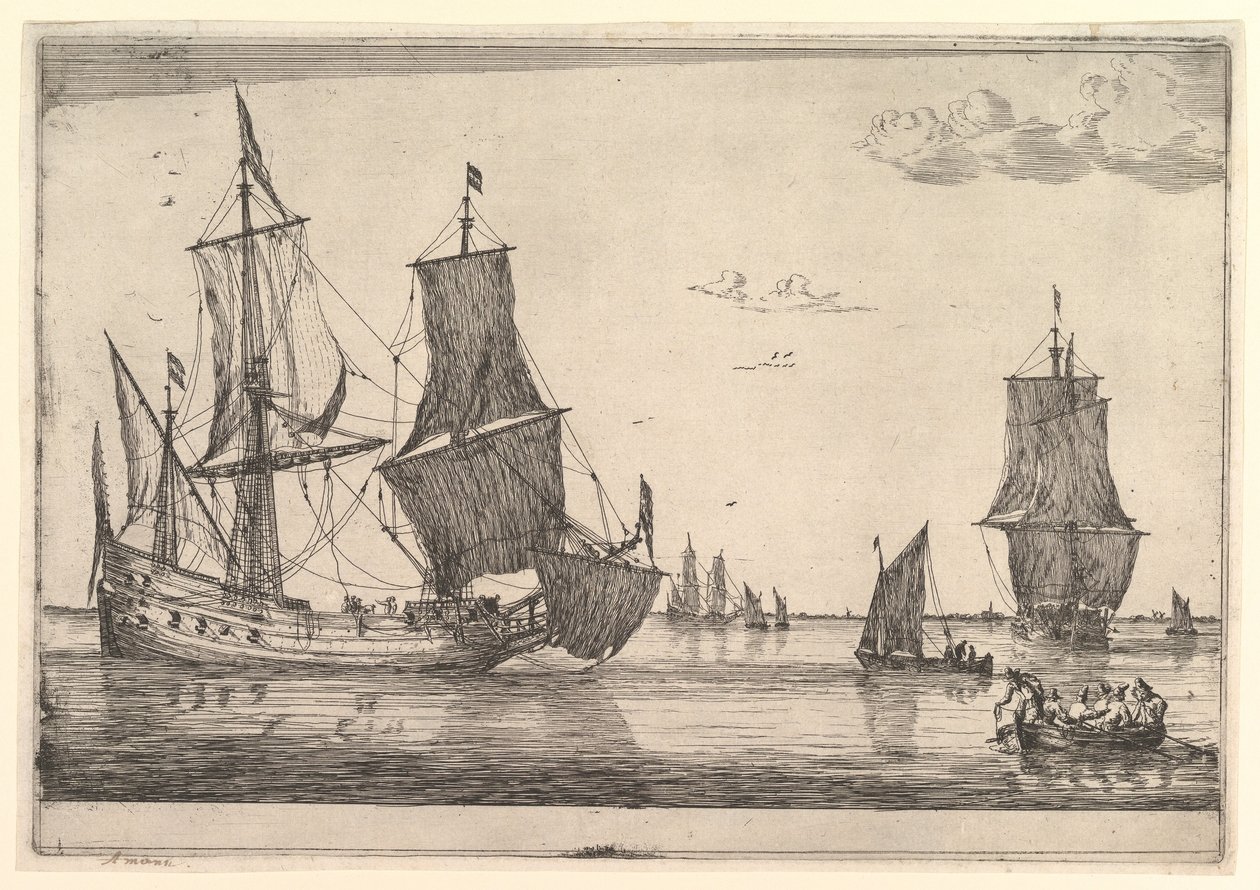 Gran barco de vela y bote de remos, siglo XVII de Reinier Zeeman