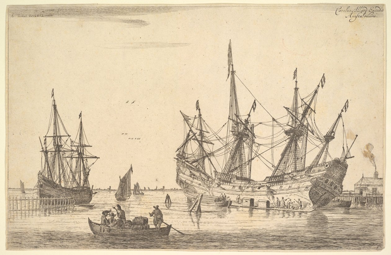 Hombres calafateando el casco de un barco, siglo XVII de Reinier Zeeman