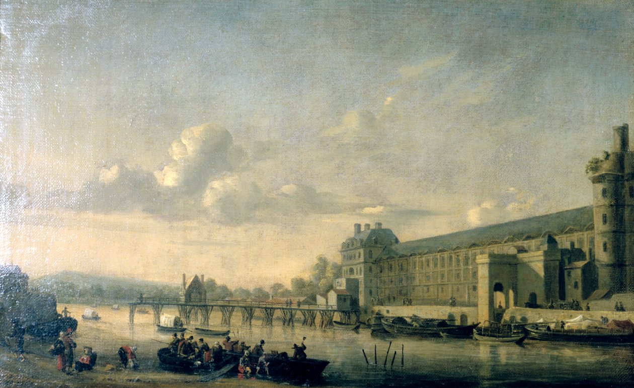 Vista del Sena con la fachada sur de la Galería del Louvre, París, 1660 de Reinier Zeeman