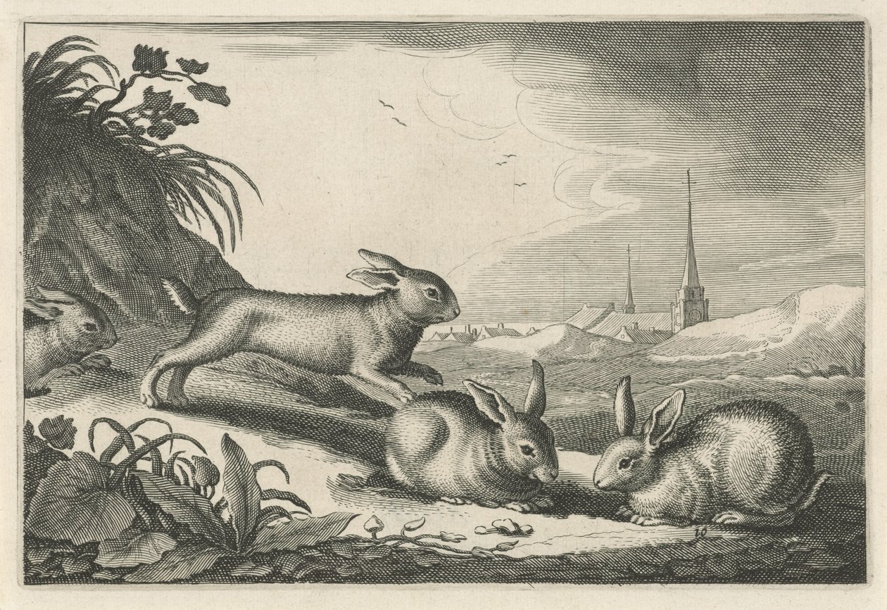 Paisaje de dunas con conejos Diversa Animalia Quadrupedia (título de la serie) de Reinier van Persijn